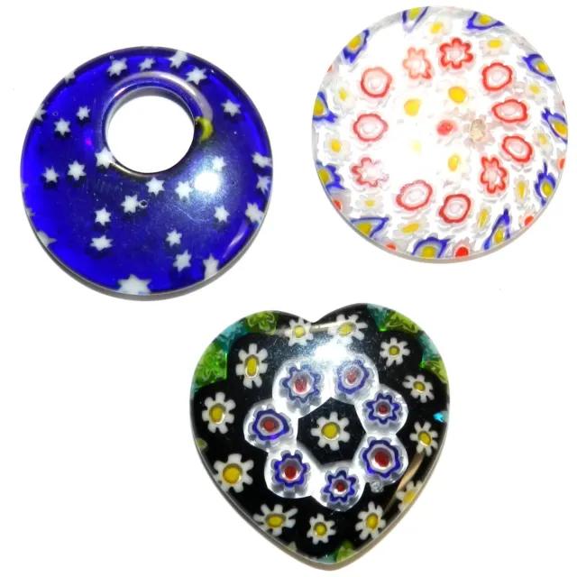 P2733fn Assorted Size, Shape & Color Millefiori Glass Pendant Focal Beads 3pc