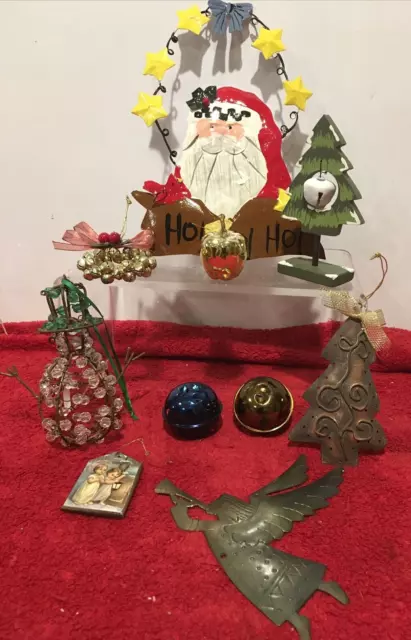 Christmas Decorations Snowman Bells Nativity Santa Brass Lot of 10 Ornaments