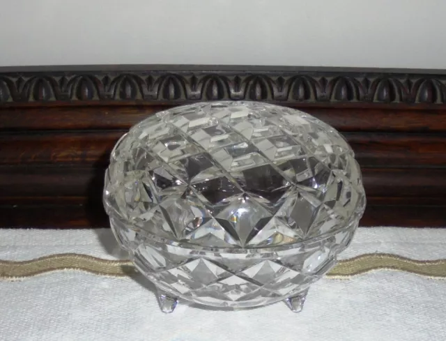 Vintage Cut Glass 3 Footed Trinket / Sugar Bowl with Lid - Diamond Cut