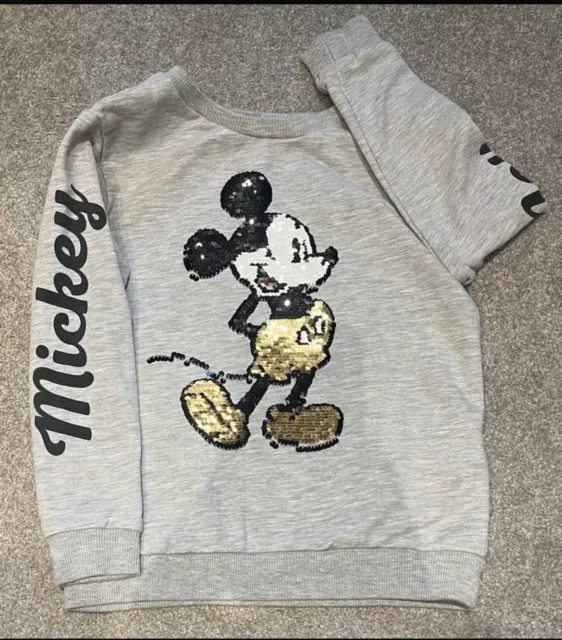 Splendido maglione H&M paillettes reversibili Disney ""Topolino"" (età 4-6 anni)