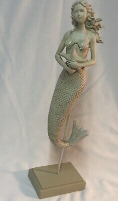 Mermaid Figurine Statue, Resin on Wooden Base with Original Box