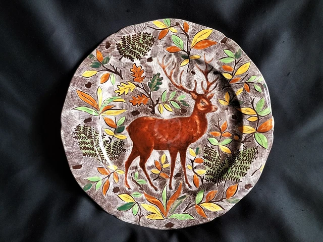 Gien / Grand plat 34cm en faience fine décor au cerf / Modèle Rambouillet