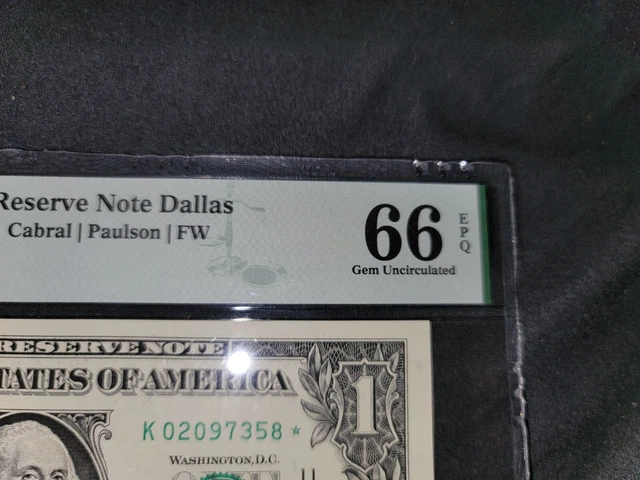 2006 $1 Federal Reserve Star Note Dallas Fr.1933-K* Pmg Gem Unc 66 Epq 3