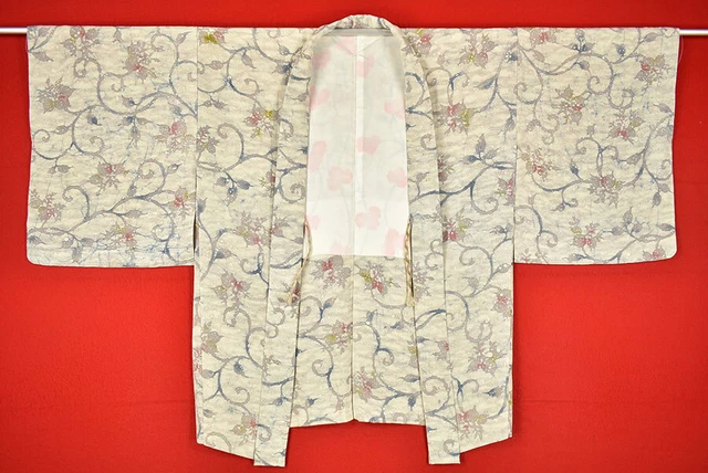 Vintage Japanese Kimono Silk Antique BORO Black HAORI Kusakizome Dyed/B793/460