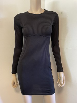 Pretty Little Thing Black Mini Long Sleeve Bodycon Dress Size 2