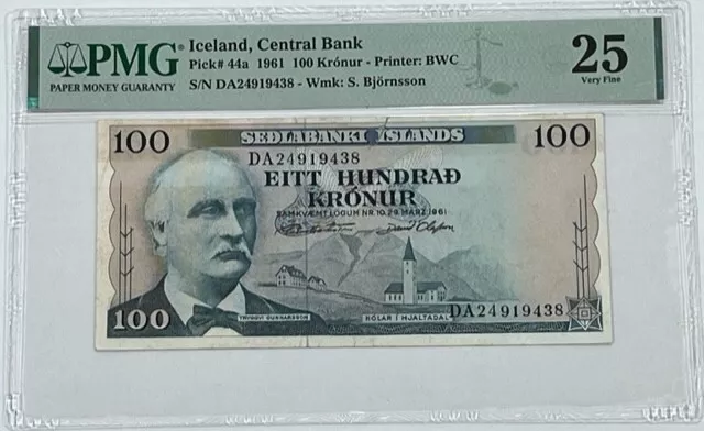 Iceland 100 Kronur (1961) Central Bank PMG 25 Very Fine Banknote