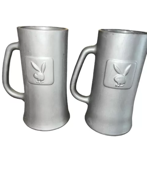 Playboy Bunny Beer Mug Stein Embossed Pewter Frost Heavy 16oz Set Of 2 Barware