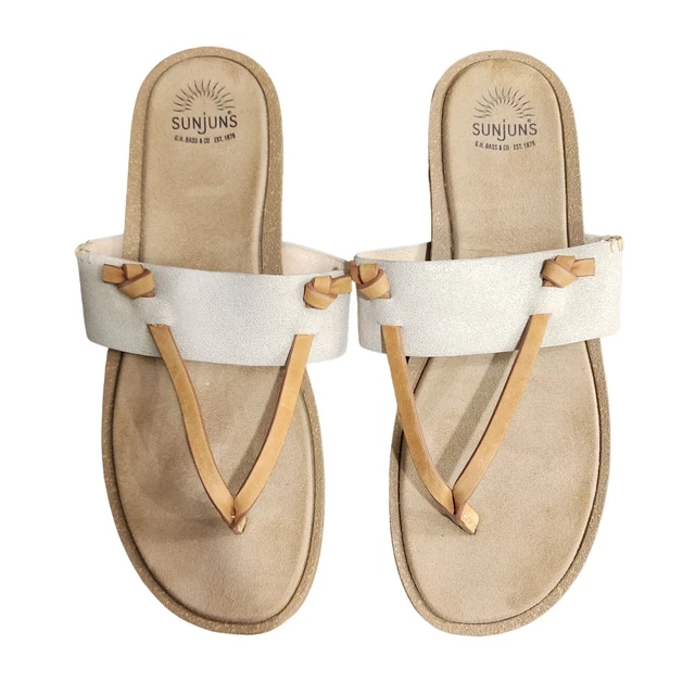 GH Bass Sunjuns Womens Slid on Tan & Gold Leather Upper Sandals Size 10M