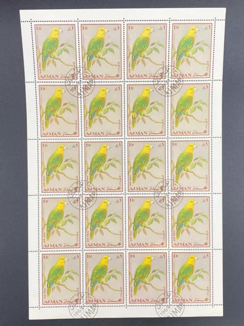 Ajman 1969, Birds, Yellow-crowned Amazon, Parrots CTO 3 Sheets Of 20 Stamps 2