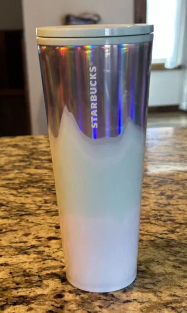 Starbucks 2021 Winter Holiday Iridescent Wave Silver Mint White Cold Cup Tumbler