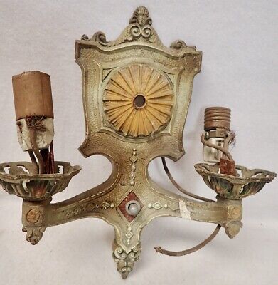 antique Art Deco heavy cast iron light fixture electric lamp with two sockets