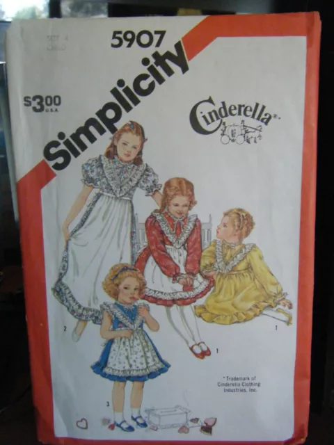 Simplicity Cinderella 5907 Girl's Dress & Apron in 2 Lengths Pattern - Size 4