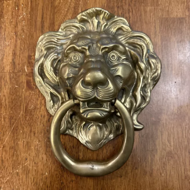 Large 11" Antique Georgian Art Nouveau Solid Brass Lion Head Door Knocker 5.75#