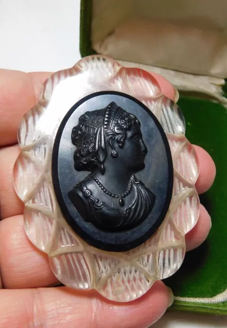 Groß Vintage Viktorianisch Zelluloid Frühe Plastik Cameo Trauer Brosche 5b 87 Groß Vintage Viktorianisch Zelluloid Frühe Plastik Cameo Trauer Brosche 5b 87