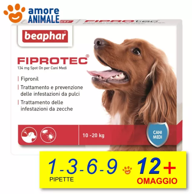 Beaphar Spot On Cane Antiparassitario  10 - 20 kg 1 / 3 / 6 / 9 / 12 pipette