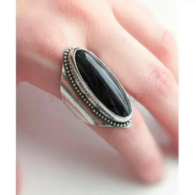 Large Black Onyx Ring 925 Sterling Silver Ring Anxiety Women Statement Boho Ring