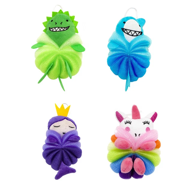 4 piezas pelotas de baño de dibujos animados malla pelotas de ducha pelotas de ducha
