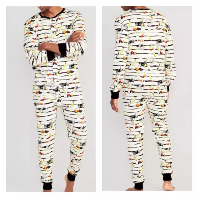 Old Navy Halloween Mummy One Piece Pajamas Men's Large Rib Knit All Over Print