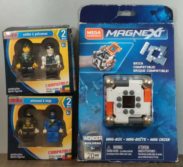 Magnext Mag-box And 4 Make It Blocks Figures Astronaut, Ninja, Soldier and Cop