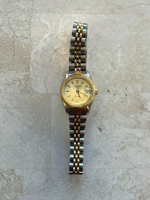 Montre Mécanique Myon Pour Dame - Mouvement HS 8 FA, Boîtier Et Bracelet Plaqué Or, Cadran Champagne - Occasion Très Bon État