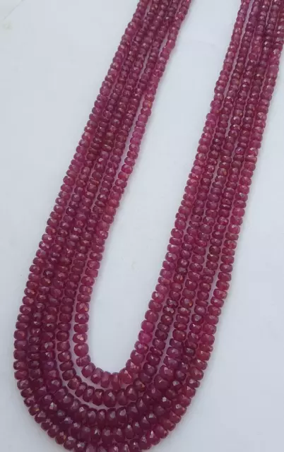 100% Natural Precious Ruby Faceted Gemstone Cut Beads 18" 5 Strand Necklace 3