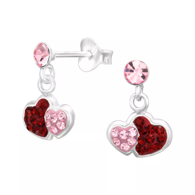 925 Sterling Silver Dangling Double Heart Studs Kids Girls