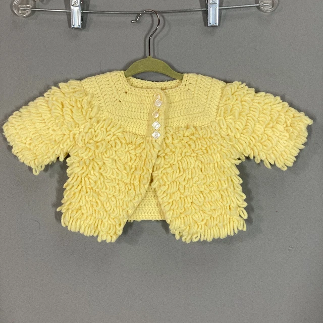 VTG Girls Baby Toddler Sweater Easter Yellow Cuddle Knit Grandma 50s 60s Shag