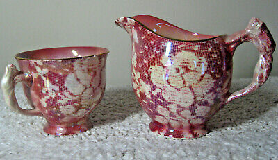 Vintage ROYAL WINTON GRIMWADES Porcelain Creamer & Sugar Bowl Red Made England
