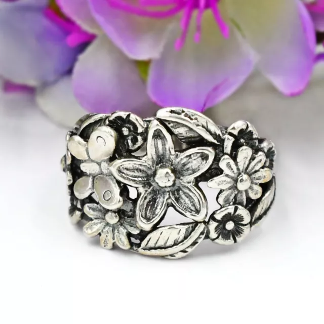 Sterling Silver 925 Butterfly & Flower Wide/Thick Statement Band/Ring Size 5.75