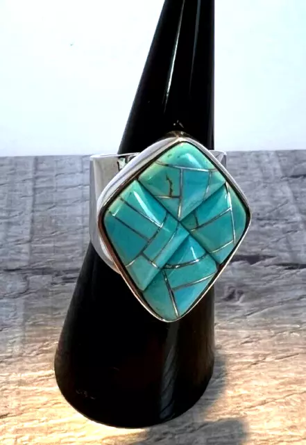 Vintage  Jay King ring Size 6.75 DTR 925 Sterling silver blue Turquoise inlay