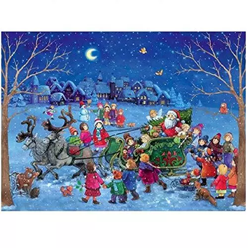 Sleighing with Santa Claus Children in the Snow German Christmas Advent Calendar