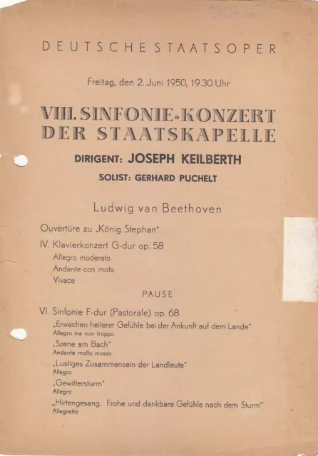Konzertprogramm 1950 Ost-Berlin Joseph Keilberth Gerhard Puchelt Klavier