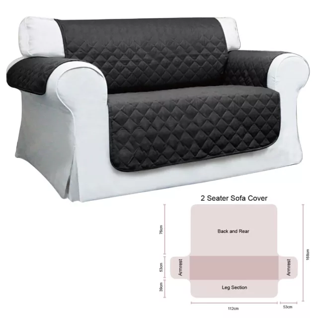 Two Seat Quilted Sofa Couch Cover Pet Protector Seat Throw Sheet-Black