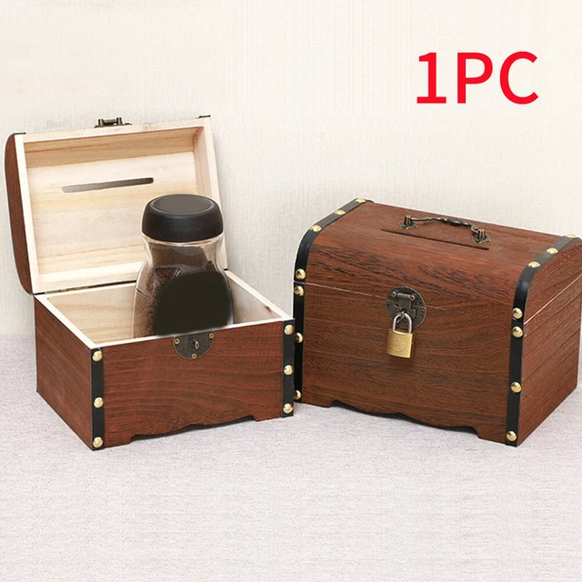 Wooden Piggy Bank Safe Money Box Savings With Lock WoodHandmade Gifts