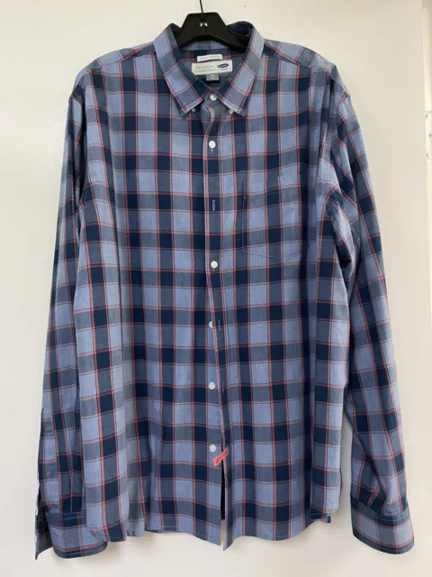 Old Navy The Classic Button Up Shirt Men's Size 2XL XXL Long Sleeve Blue Plaid