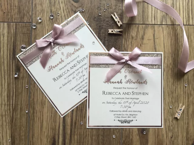 Luxury Evening Invitation Rose Gold Blush Pink Champagne Glitter Wedding Sample