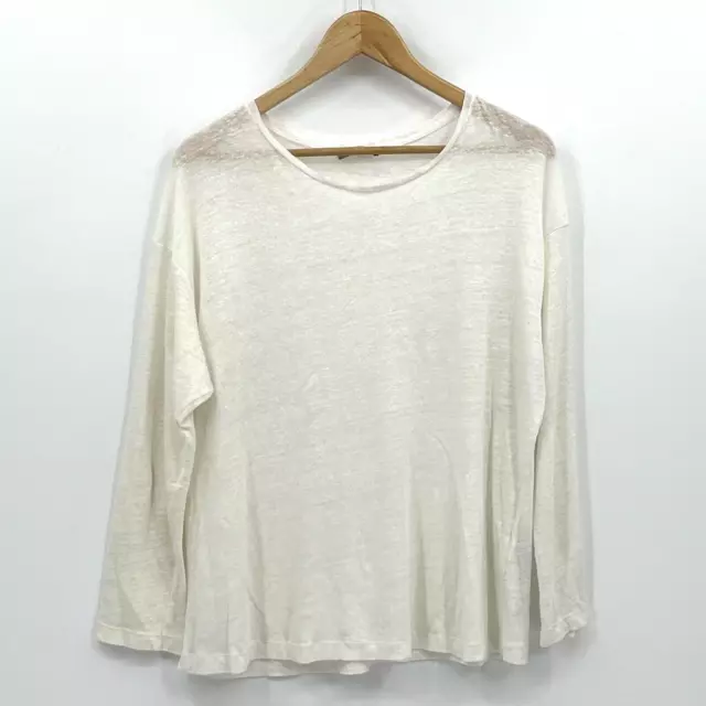 Zara Collection Top Women Large White Long Sleeve Pullover Comfy Light Linen
