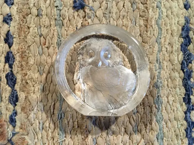 Swedish Crystal Glass Ornament by Mats Jonasson Owl Signed Paperweight