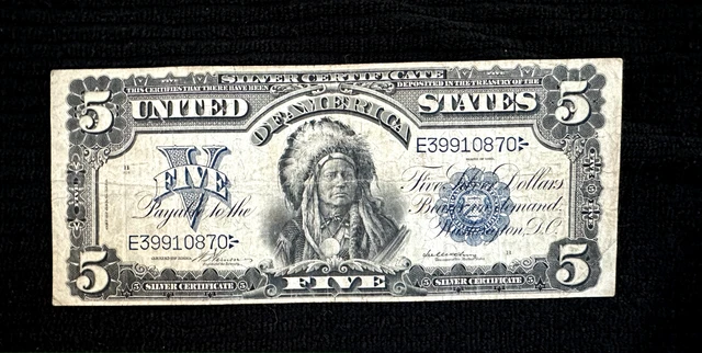1899 $5 Five Dollars “Indian Chief” Silver Certificate Currency Note