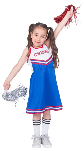 USA Cheerleader Kostüm für Mädchen | Kinderkostüm Kleid Blau Weiß Rot