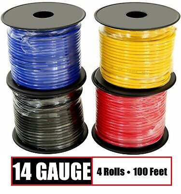 14 Gauge Remote Wire Primary Cable Power 12v - 4 Rolls - 100 Feet Each Spool CCA