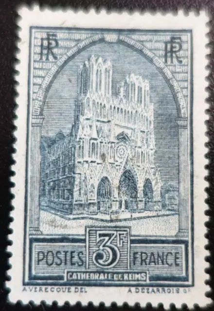 Frankreich Briefmarke Kathedrale von Reims N° 259c Art IV neuer Stempel (*) Ohne