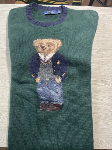 Ralph Lauren Polo bear Green Knit sweater  Size L Defect