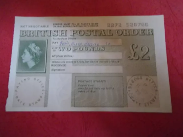 British postal order  - QEII, £2, 11th May 1978, Glasgow