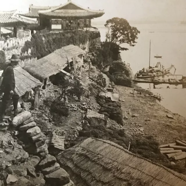 RARE GEORGE ROSE Stereoview Antique Ping Yang Ta Tong River korea  1904