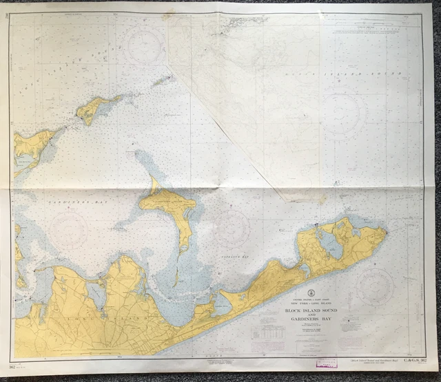 Vintage Nautical Chart "New York Block Island Sound & Gardiners Bay" Navagation