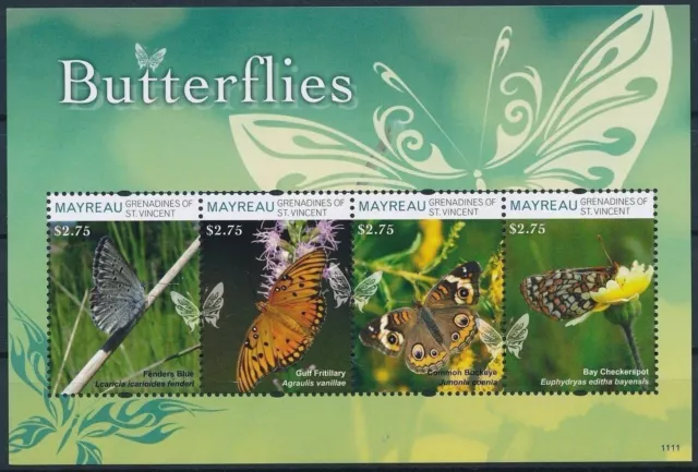 St Vincent 2011 Butterflies Insects Nature sheet MNH/2