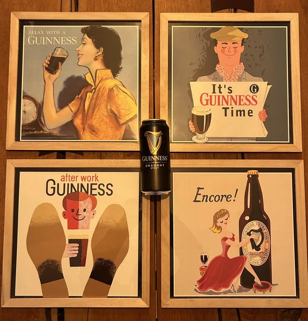 SET OF GUINNESS Wood Frame Vintage Pictures Posters x4 £39.99 - PicClick UK