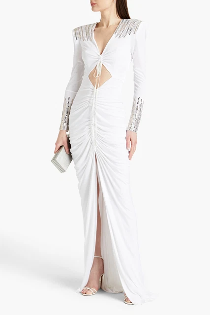 RRP €1530 DUNDAS Abito da sera US10 IT46 L-XL paillettes impreziosito arricciato tagliato