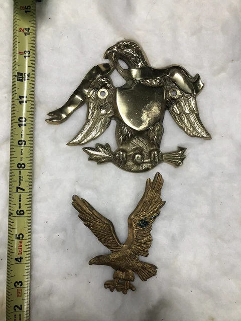 VINTAGE BRASS AMERICAN BALD EAGLE WALL HANGER Lot Of 2
